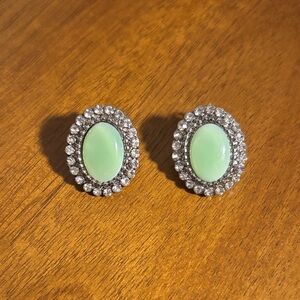 J. Crew Mint Green and Silver Oval Earrings